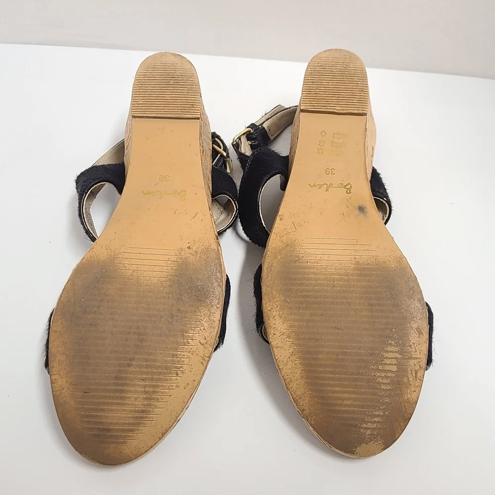 Boden Women's Black Calfhair Leather Louisa Cork Wedges Sz 39 US 8 - Picture 12 of 14